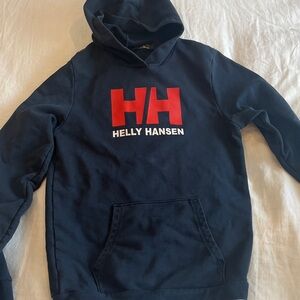 Kids 16 Helly Hansen Dark Blue Hoodie with Red Logo